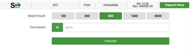 Screenshot displaying where to enter your deposit amount when using SiD Instant EFT for a betting deposit