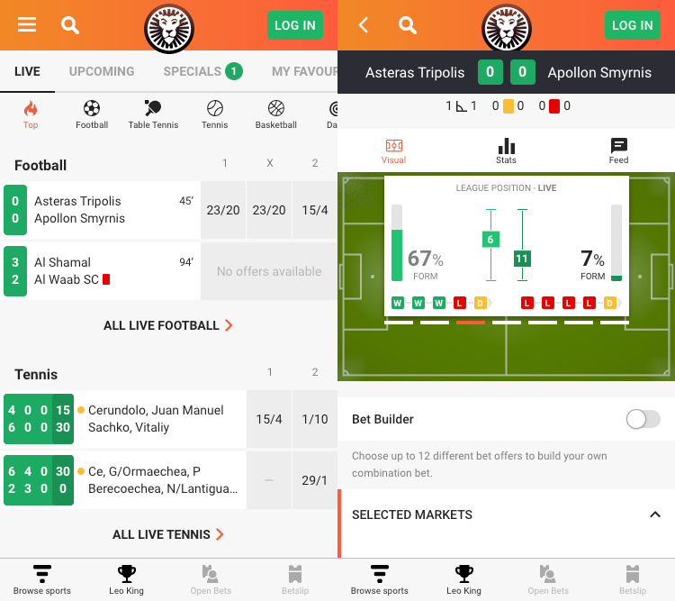 LeoVegas Sport app screenshot