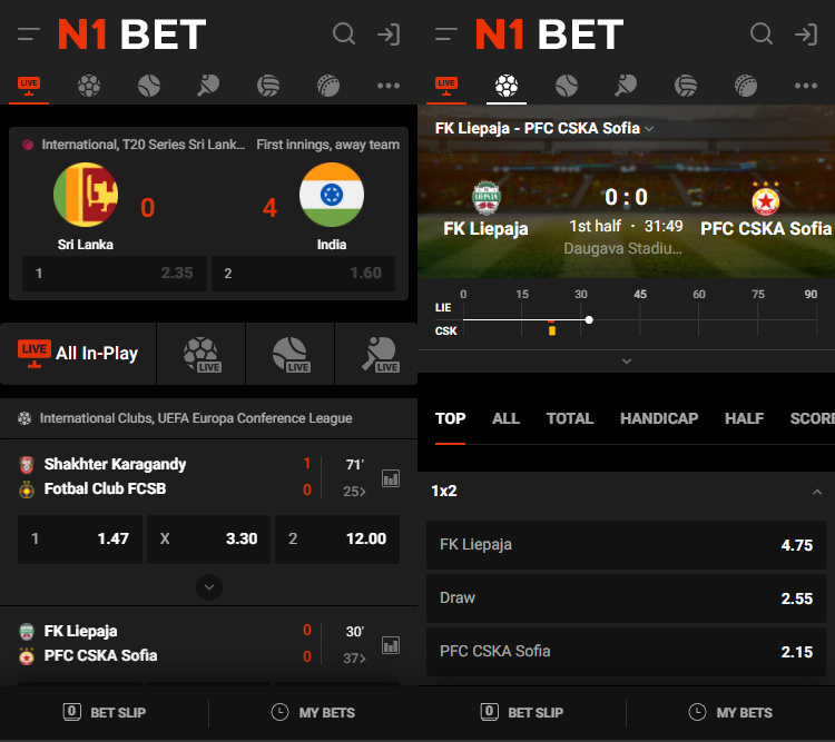 N1 Bet app screenshot